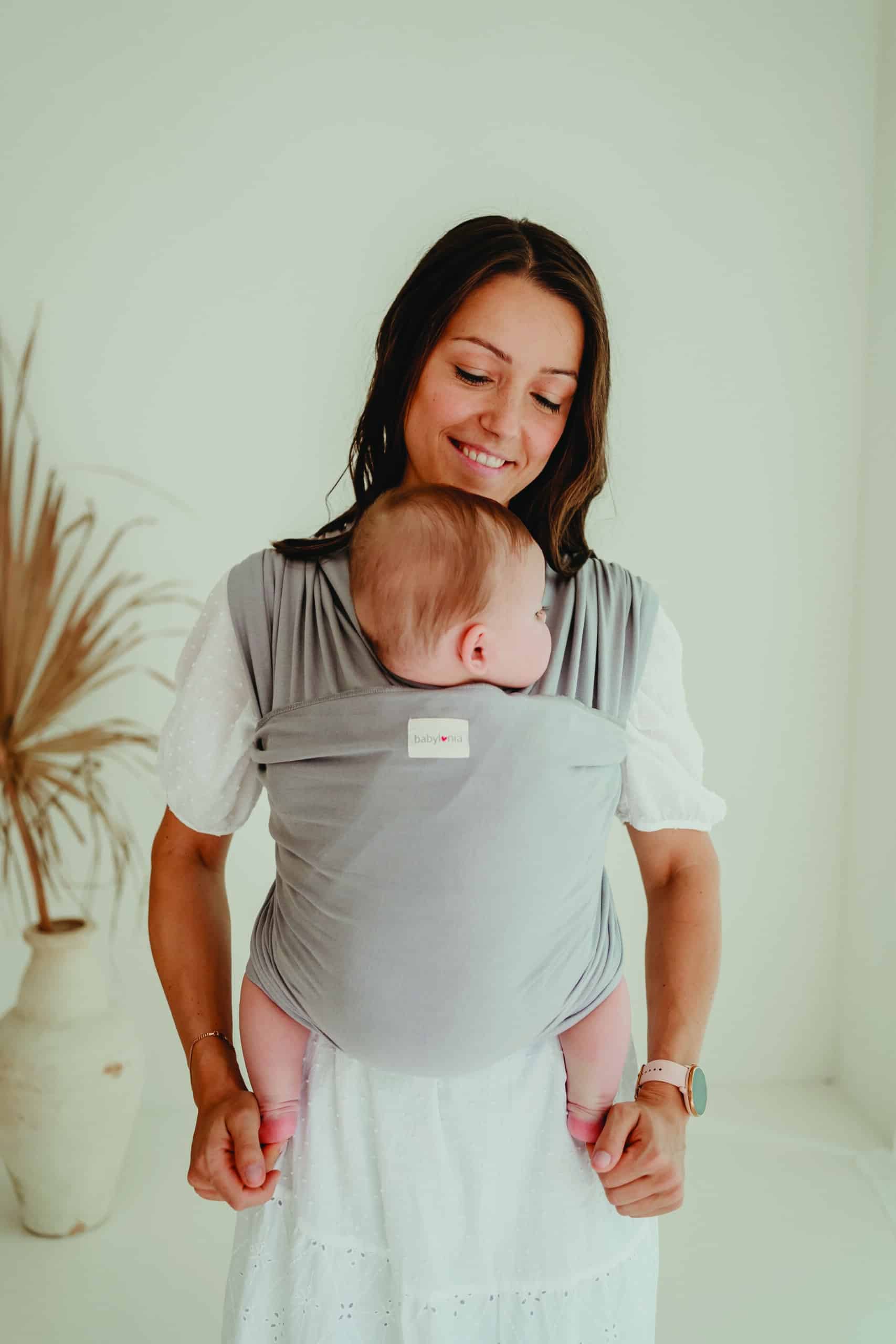Écharpe de portage Babylonia en coton bio – Nuage d’argent