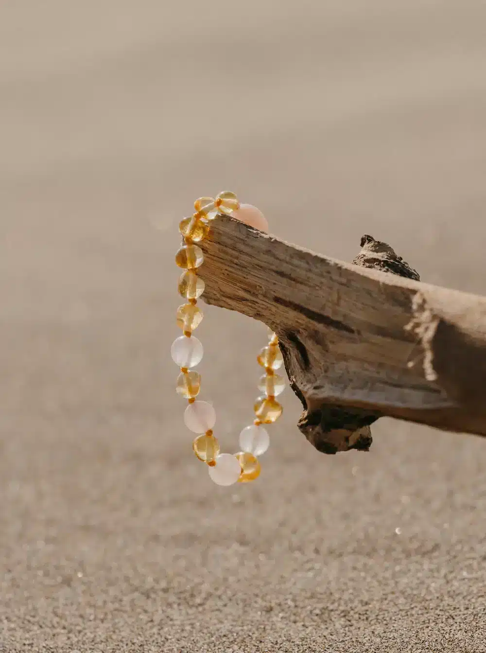 Bracelet d’ambre pour bébé avec perles citron et quartz rose Miijo