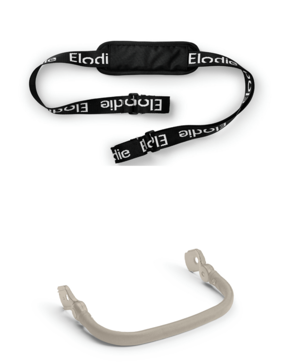 Pack Aventure Elodie MONDO avec sangle de transport noire et barre de sécurité beige Moonshell pour poussette
