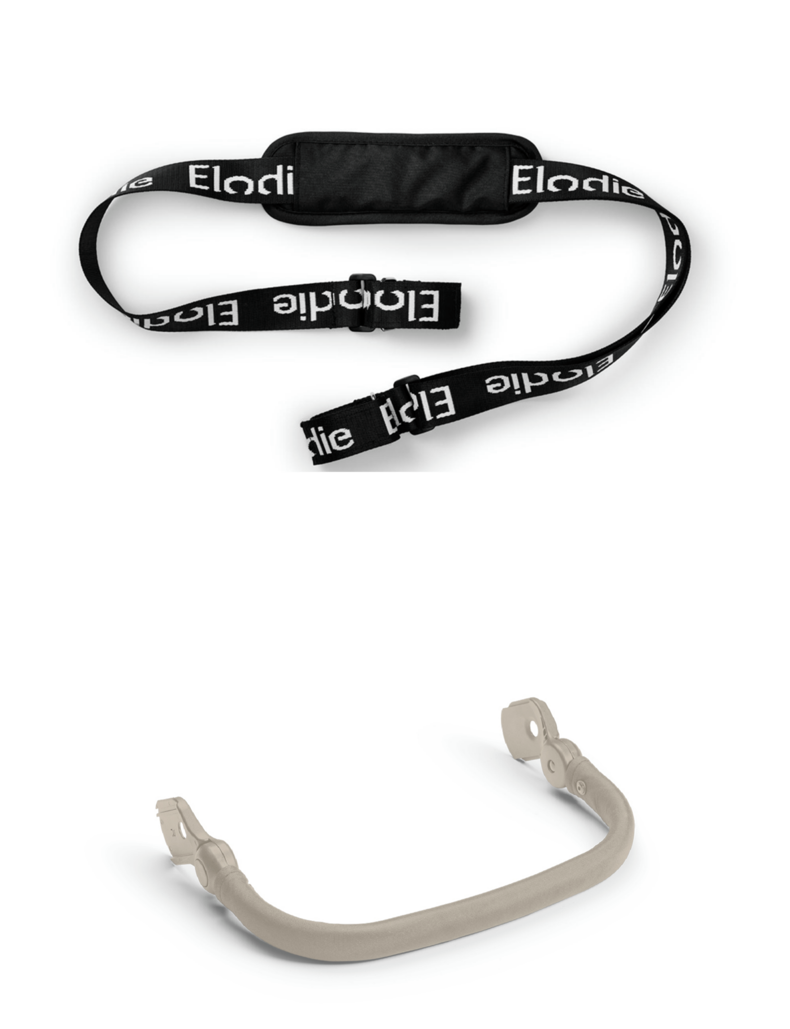 Pack Aventure Elodie MONDO avec sangle de transport noire et barre de sécurité beige Moonshell pour poussette