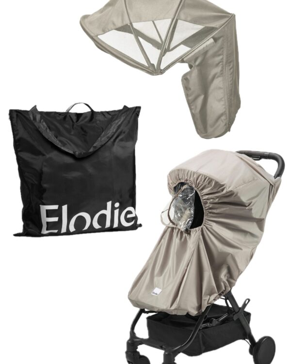 Pack Téméraire Naissantiel pour poussette Elodie MONDO Tender Taupe avec auvent d’été, housse de pluie et sac de transport