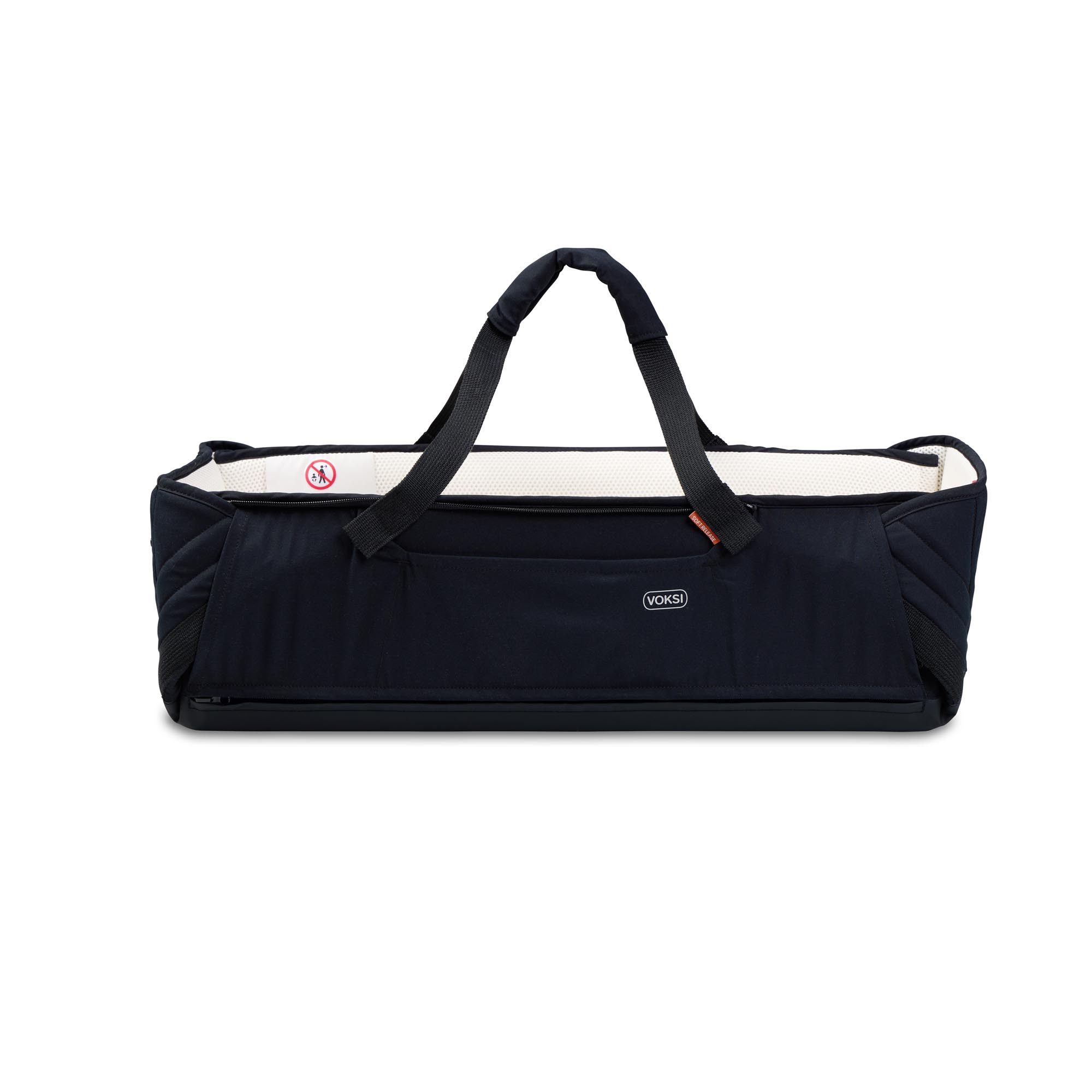 Couffin de portage bébé Voksi Carry Me Black/Cream avec poignées de transport, nacelle souple sécurisée pour nouveau-né