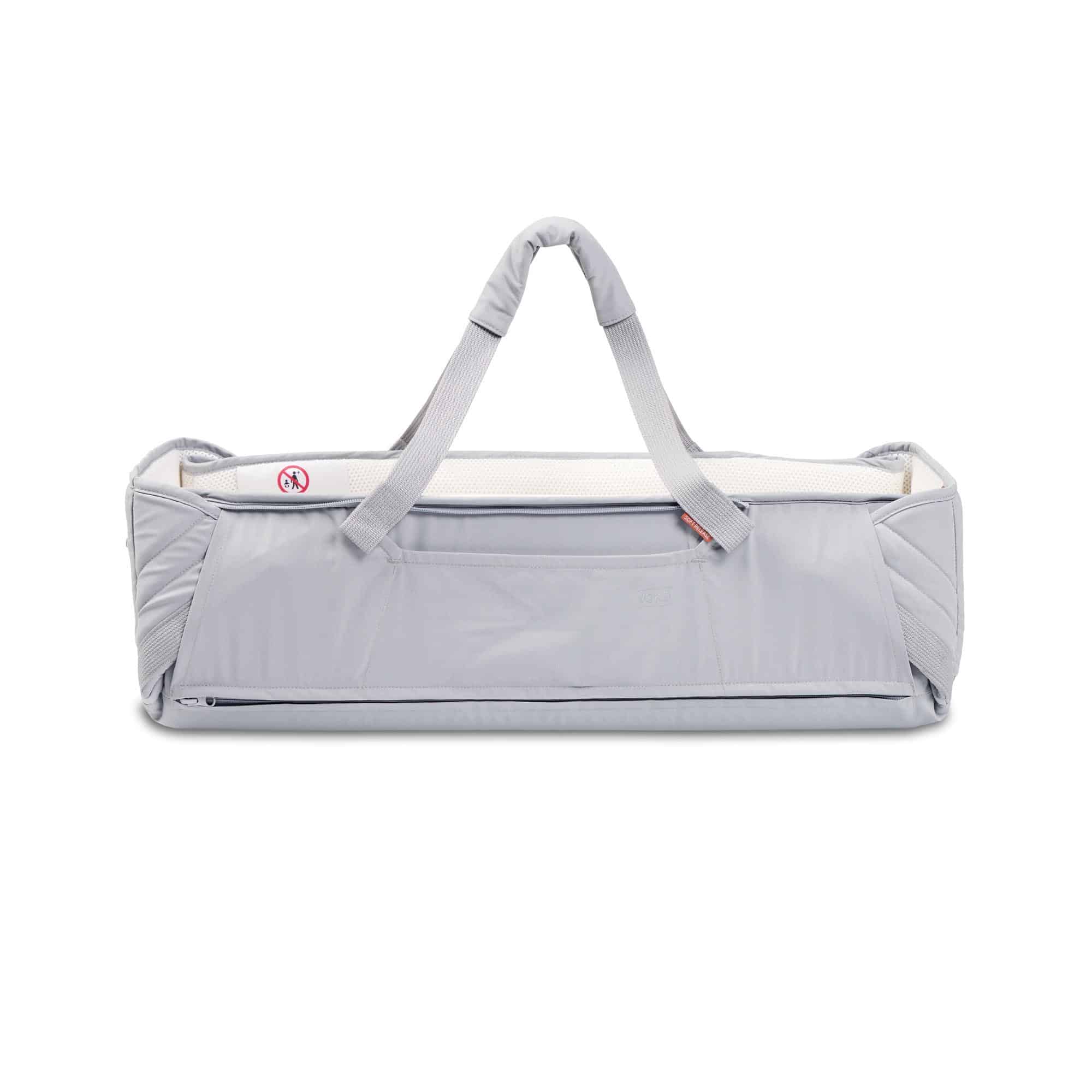 Nacelle souple Voksi Carry Me Grey/Cream avec poignées de portage, intérieur respirant et sécurisé