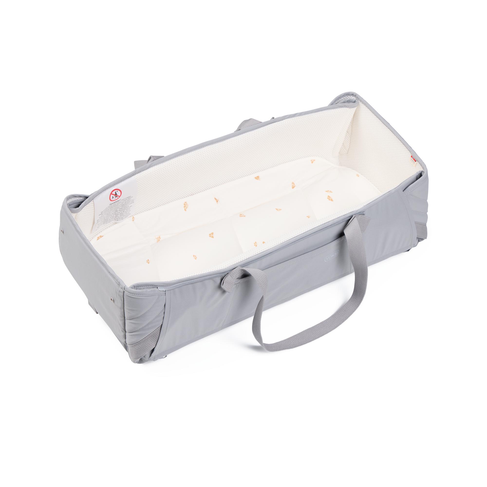 Couffin souple Voksi Carry Me Grey/Cream, intérieur mesh 3D respirant et matelas en coton bio