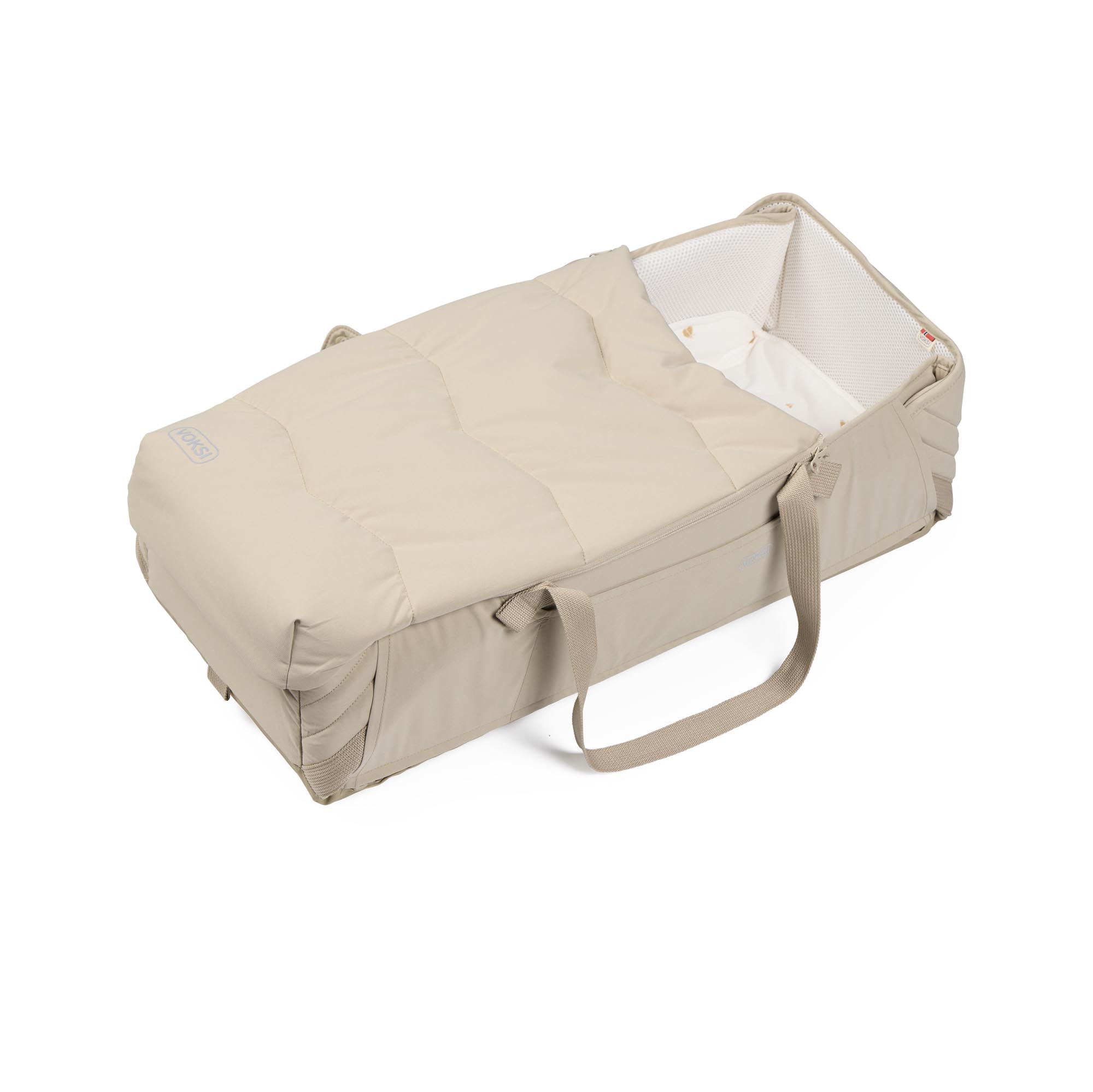 Voksi Carry Me Seashellsand Cream avec couverture rabattue, vue 3/4