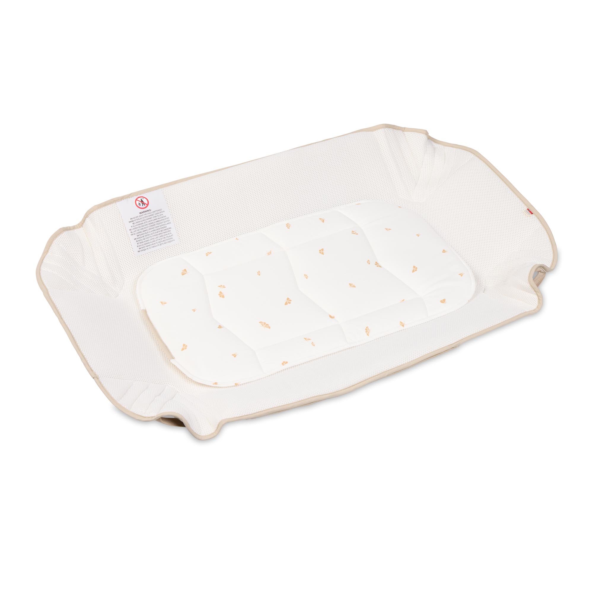 Insert déplié du Voksi Carry Me Seashellsand Cream avec bords en mesh respirant