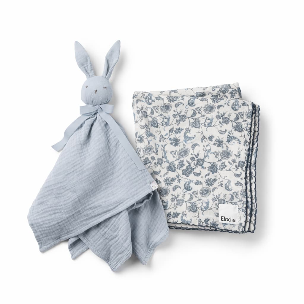 Kit dodo bébé Elodie Frans avec doudou Blinkie bleu Sunrise Blue et couverture bébé Garden Leo Toile