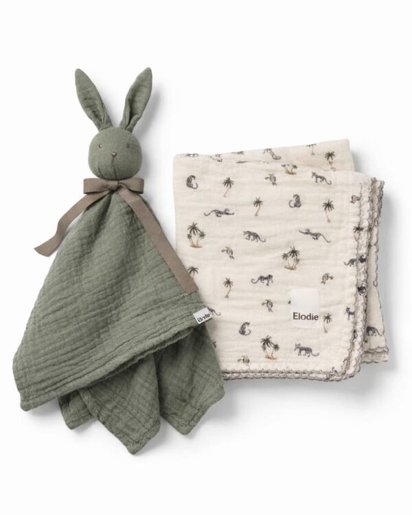 Kit dodo bébé Elodie avec doudou Blinkie Harper vert et couverture bébé Garden Leo’s Resort