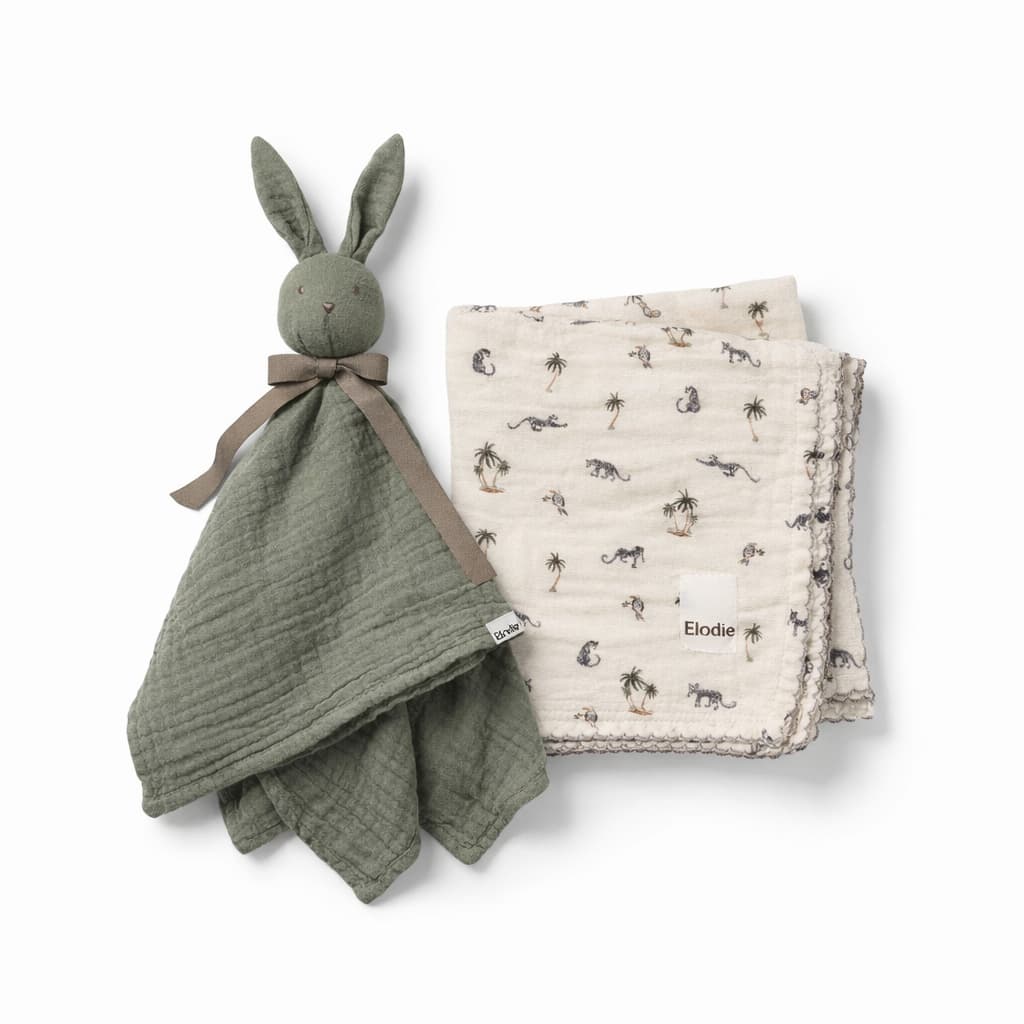 Kit dodo bébé Elodie avec doudou Blinkie Harper vert et couverture bébé Garden Leo’s Resort