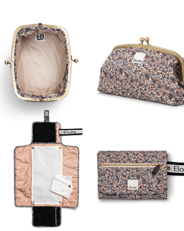 Pack change nomade Elodie Blue Garden avec trousse de toilette et tapis à langer transportable en 4 vues