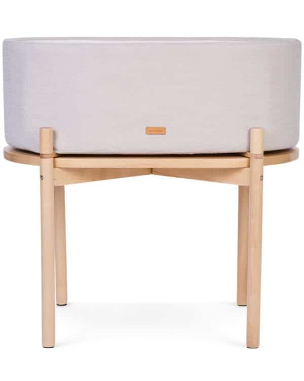 Vue de face du berceau 2 en 1 évolutif Childhome Linnen Effect Beige avec support en bois