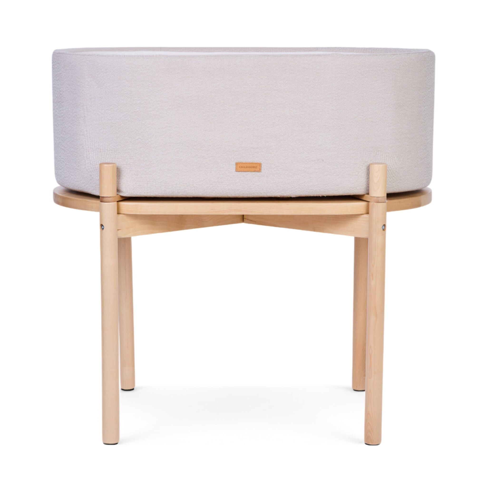 Vue de face du berceau 2 en 1 évolutif Childhome Linnen Effect Beige avec support en bois