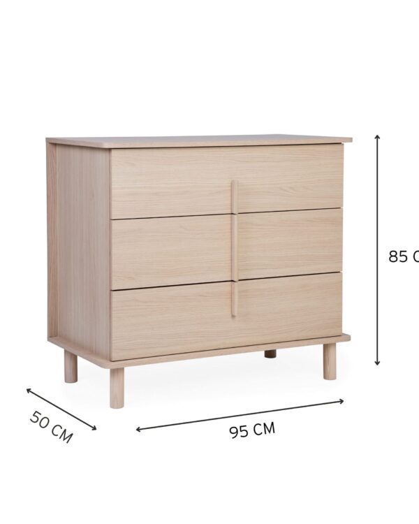 Dimensions de la commode bébé Childhome Nordica Natural avec trois tiroirs
