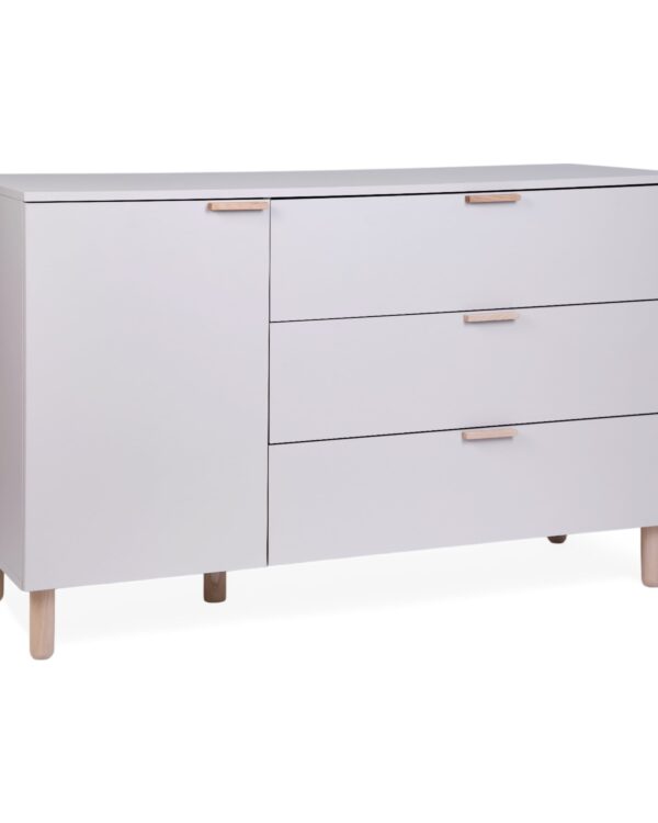 Vue 3/4 de la commode bébé Childhome coloris Clay sans plan à langer amovible