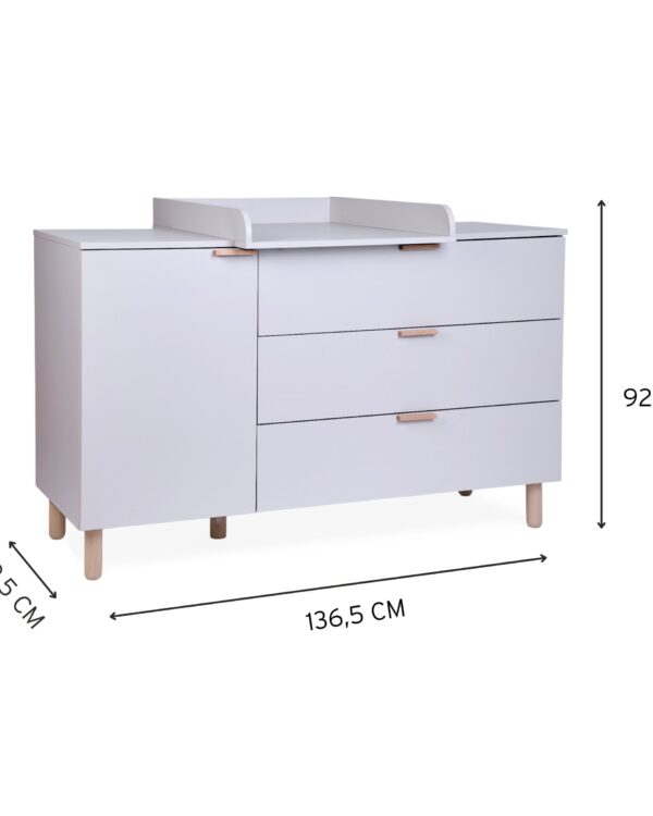 Dimensions de la commode bébé Childhome coloris Clay avec plan à langer amovible