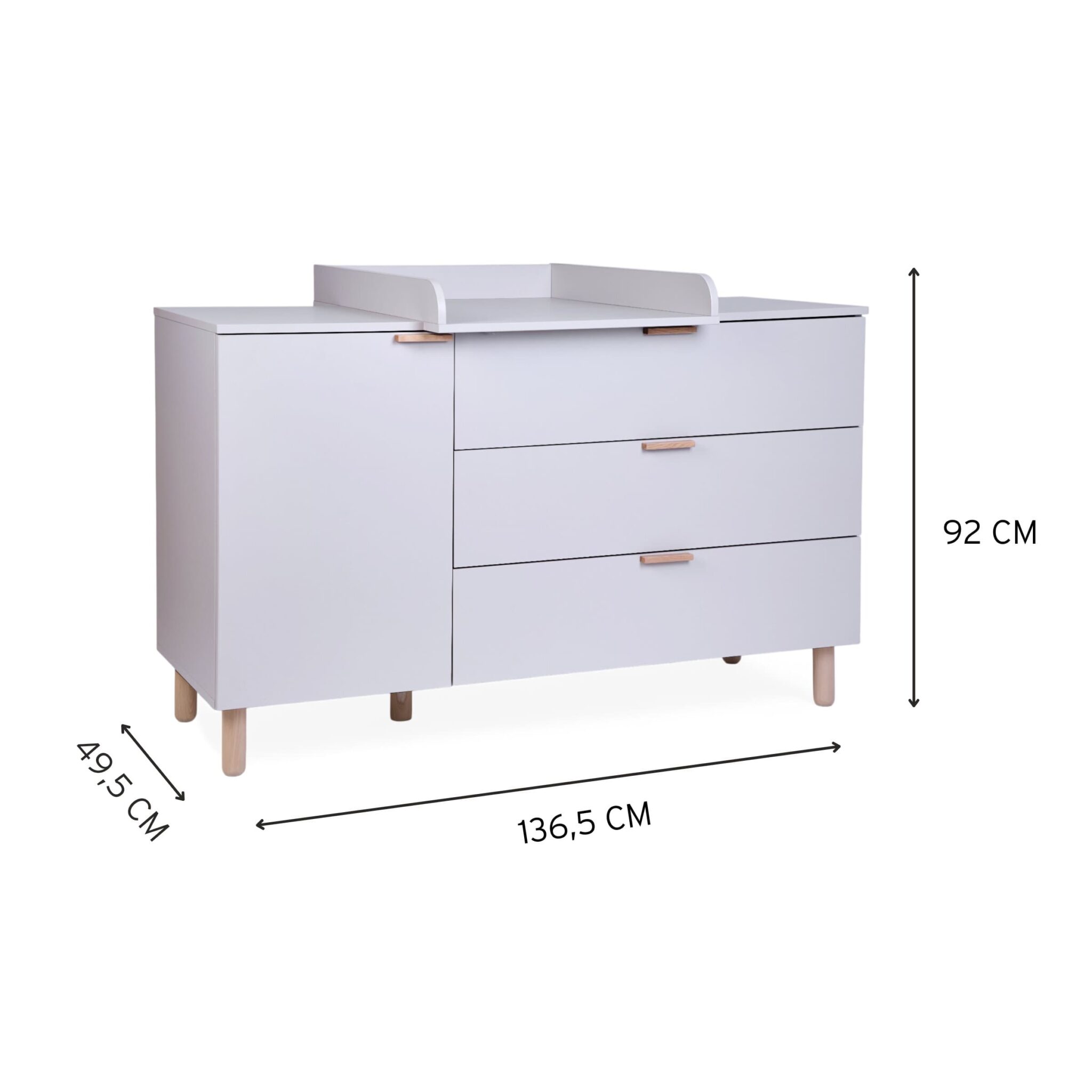 Dimensions de la commode bébé Childhome coloris Clay avec plan à langer amovible