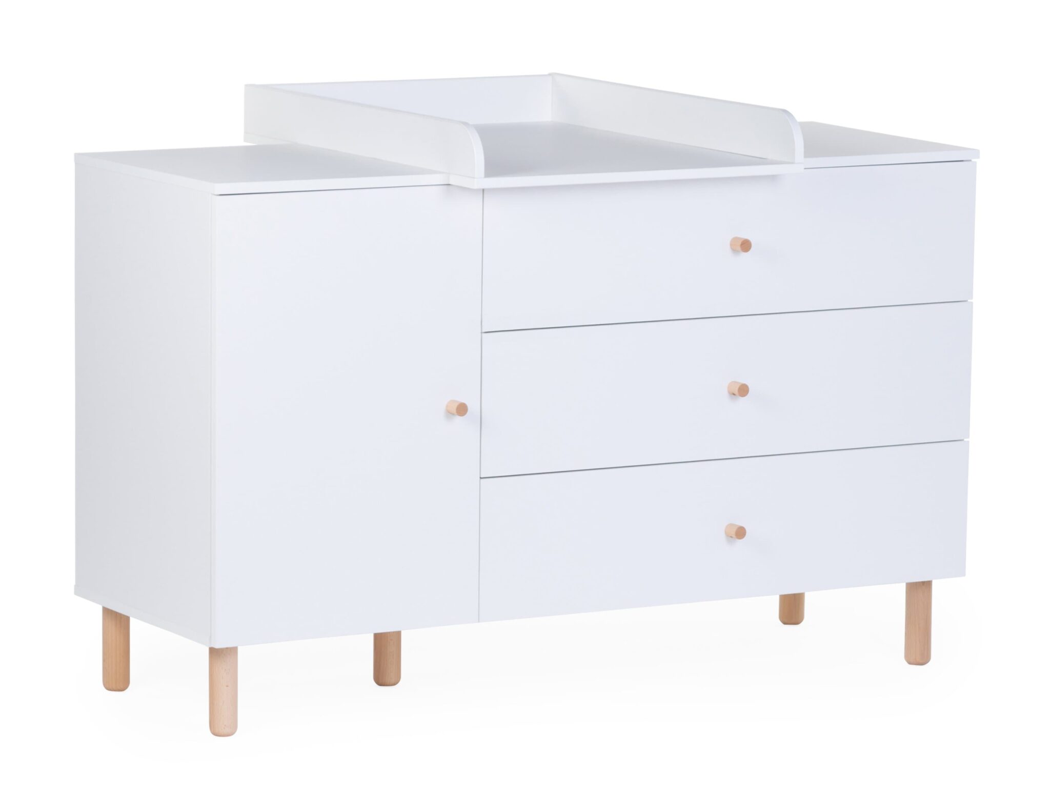 Commode bébé Childhome Wonder White avec plan à langer amovible vue de trois quarts