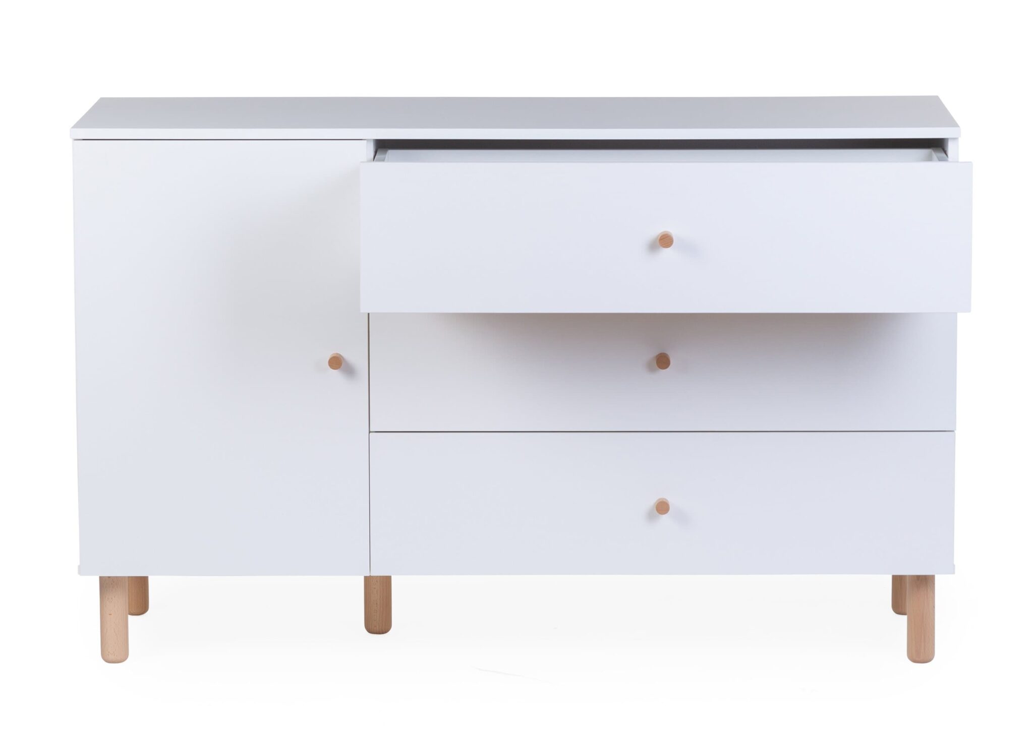 Commode bébé Childhome Wonder White avec tiroir ouvert