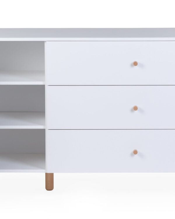 Commode bébé Childhome Wonder White avec porte ouverte et étagères intérieures