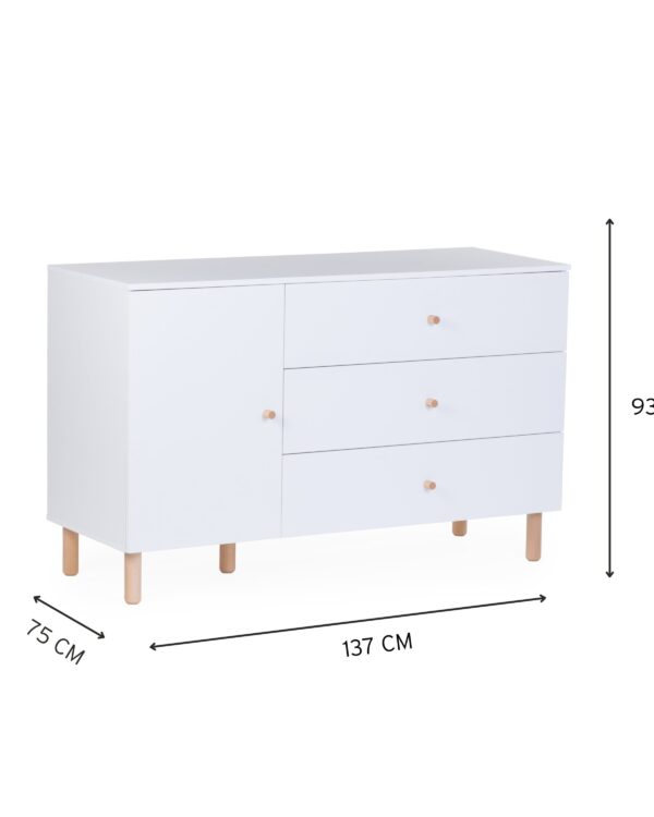 Dimensions de la commode bébé Childhome Wonder White avec plan à langer amovible