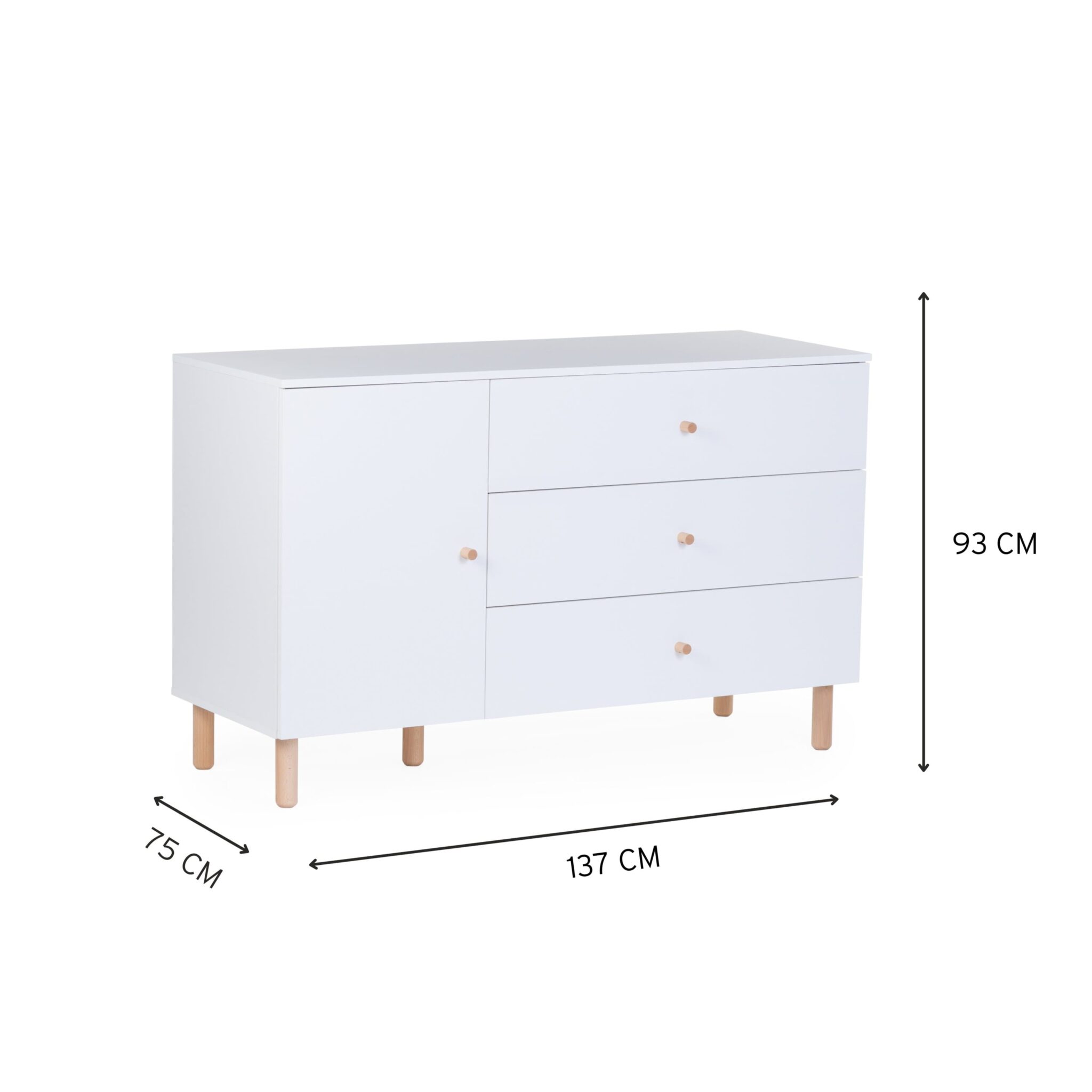 Dimensions de la commode bébé Childhome Wonder White avec plan à langer amovible