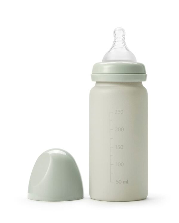 Biberon en verre Elodie Mineral Green avec tétine silicone et capuchon