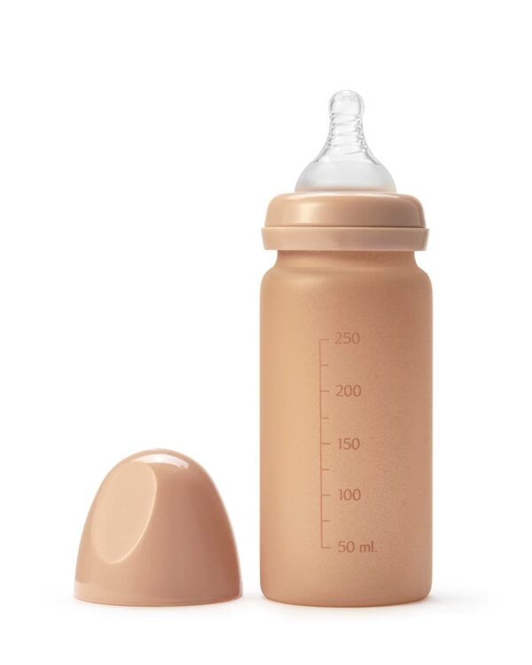 Biberon en verre Elodie Blushing Pink avec tétine silicone et capuchon